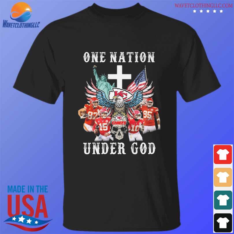 Awesome kansas city Chiefs eagle and skull one nation under god American flag shirt