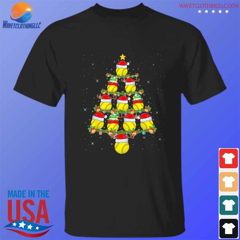 Softball lover xmas tree lights santa softball Christmas sweater