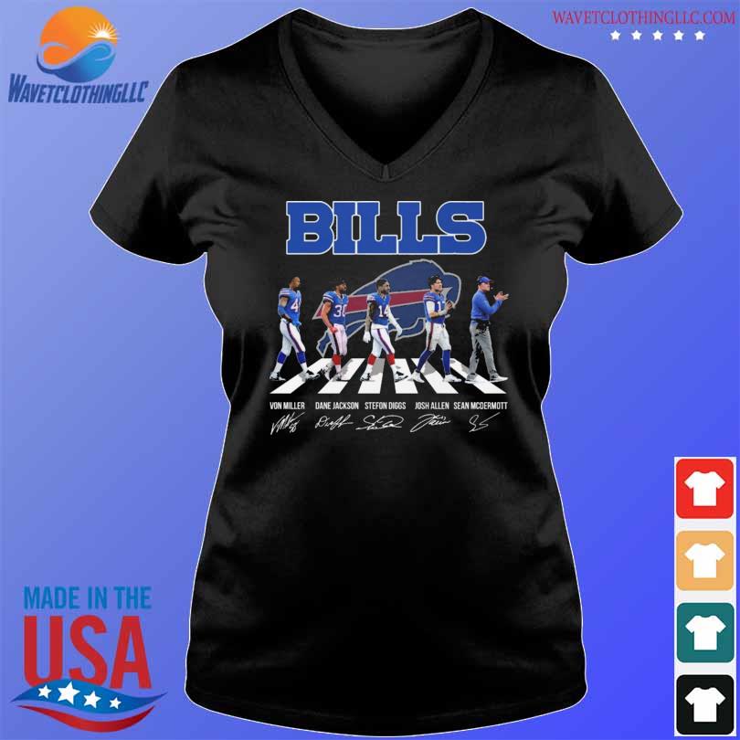 Champions Stefon Diggs Josh Allen Dane Jackson and Von Miller Buffalo Bills  signatures shirt