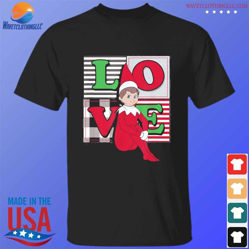 Elf on the shelf Christmas love stacked plaid squares retro sweater