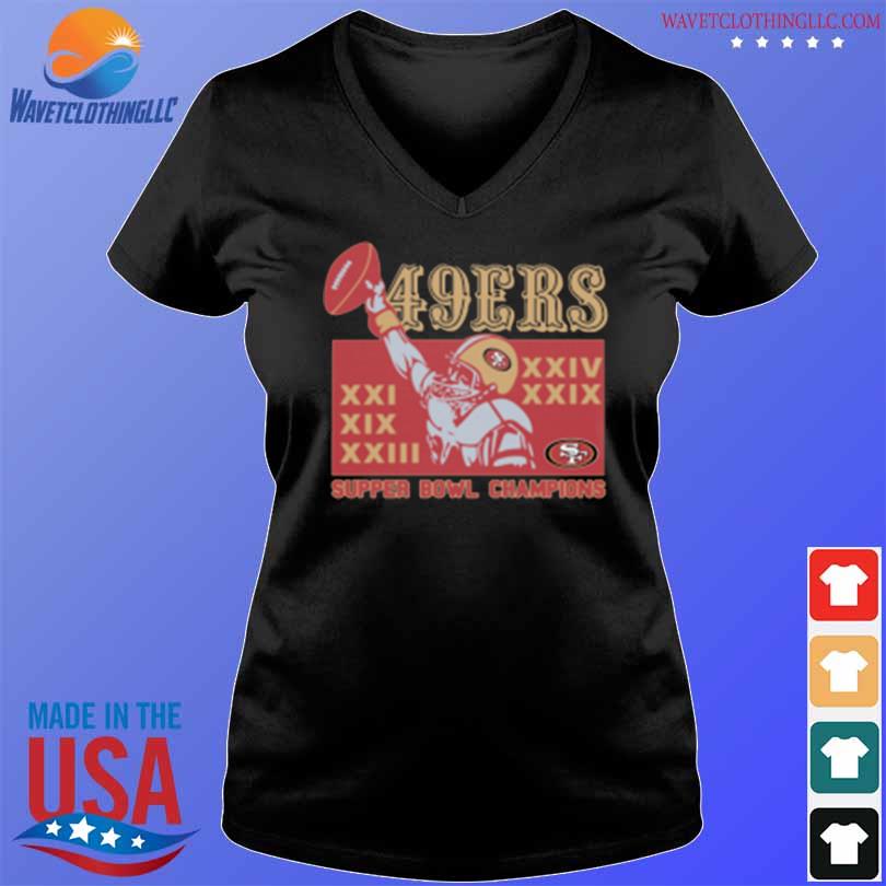 San Francisco 49ers 5 Time Super Bowl Champions T-Shirt from Homage. | Officially Licensed Vintage NFL Apparel from Homage Pro Shop.