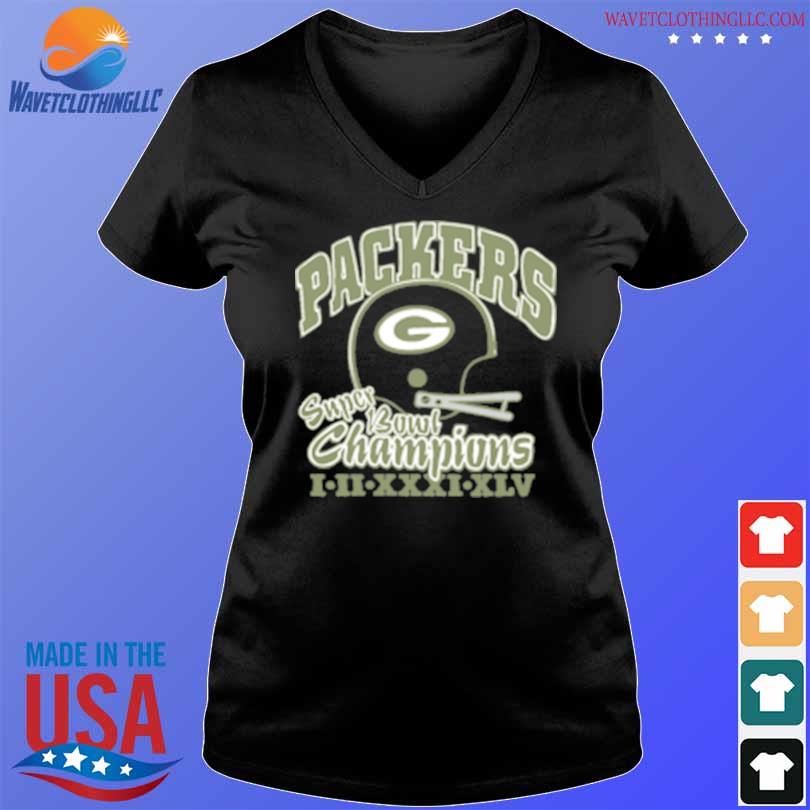 Green Bay Packers 4 Time Super Bowl Champions T-Shirt from Homage. | Officially Licensed Vintage NFL Apparel from Homage Pro Shop.