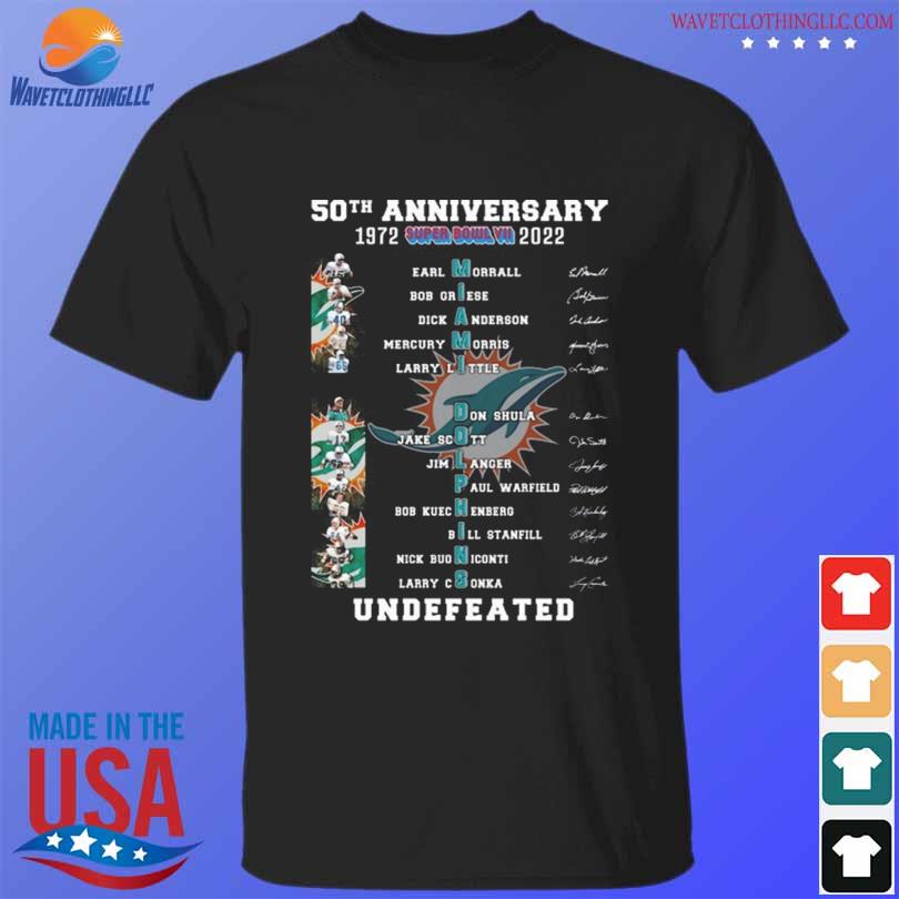Miami dolphins 50th anniversary 1972 2022 undefeated signatures shirt,  hoodie, sweater, long sleeve and tank top