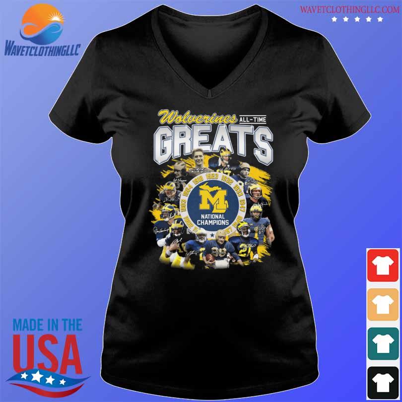 Michigan Wolverines all times greats national champions s V-neck den