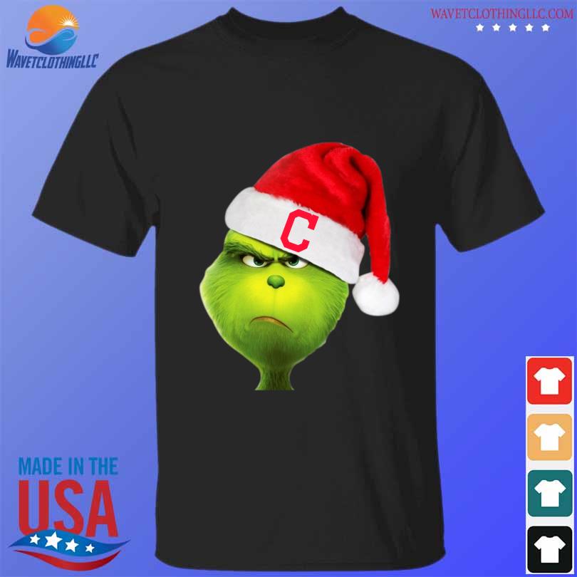 Santa grinch face Cleveland indians logo Christmas sweater