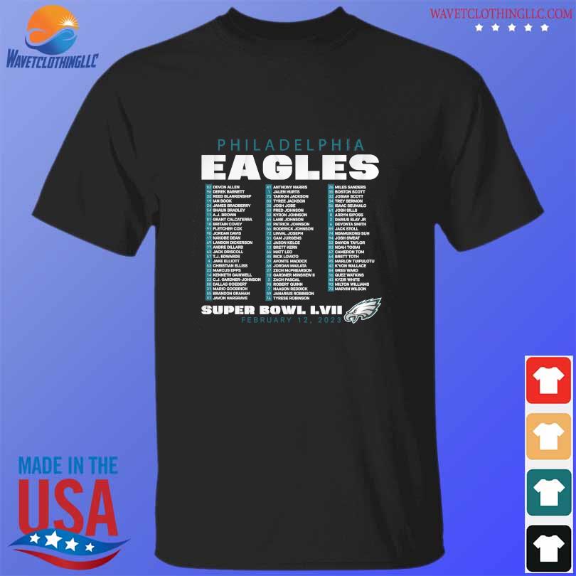Philadelphia eagles super bowl lvii varsity roster February 12 2023 shirt