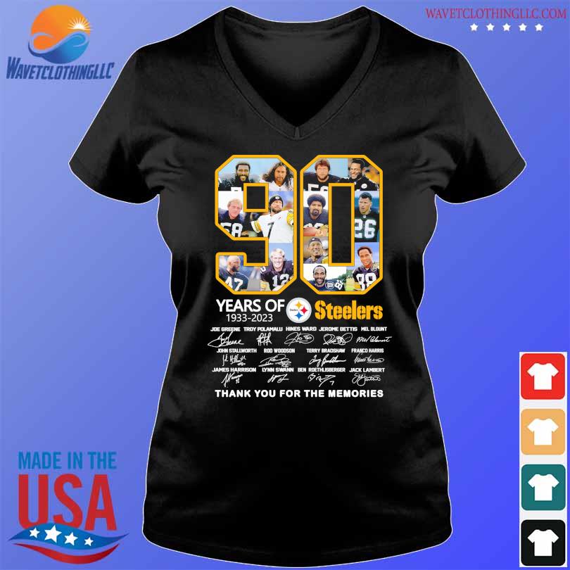 90 years of Steelers 1933-2023 thank you for the memories with signatures  shirt, hoodie, sweater, long sleeve and tank top