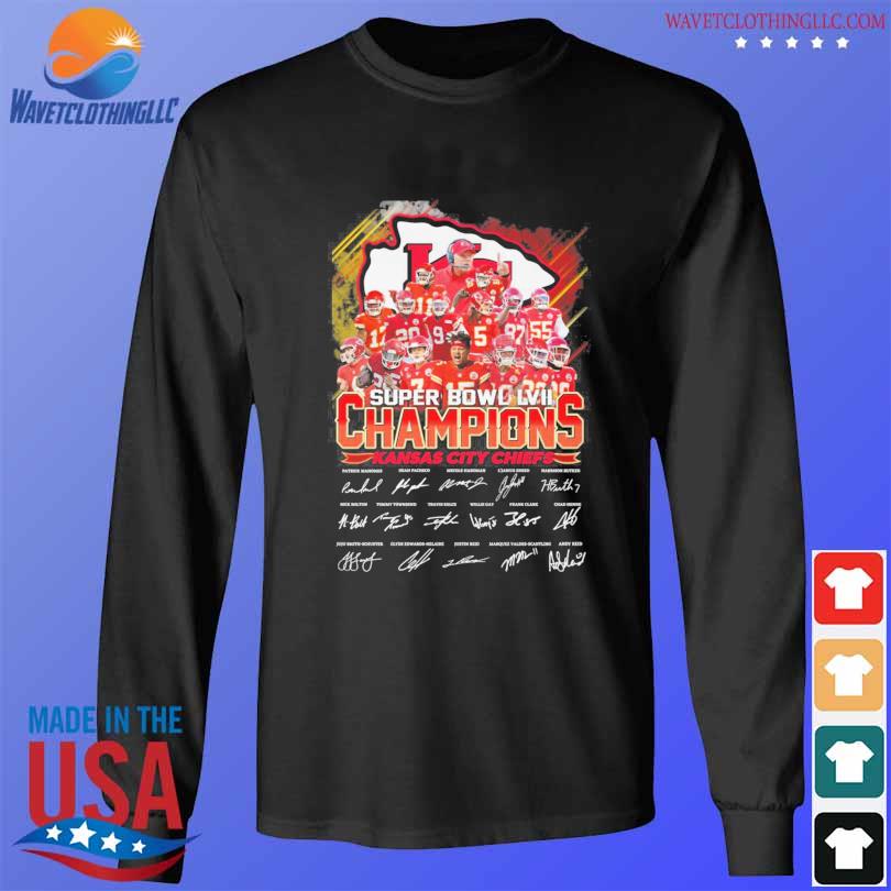 The Kansas city Chiefs 2023 lvii super bowl champions signatures shirt,  hoodie, sweater, long sleeve and tank top