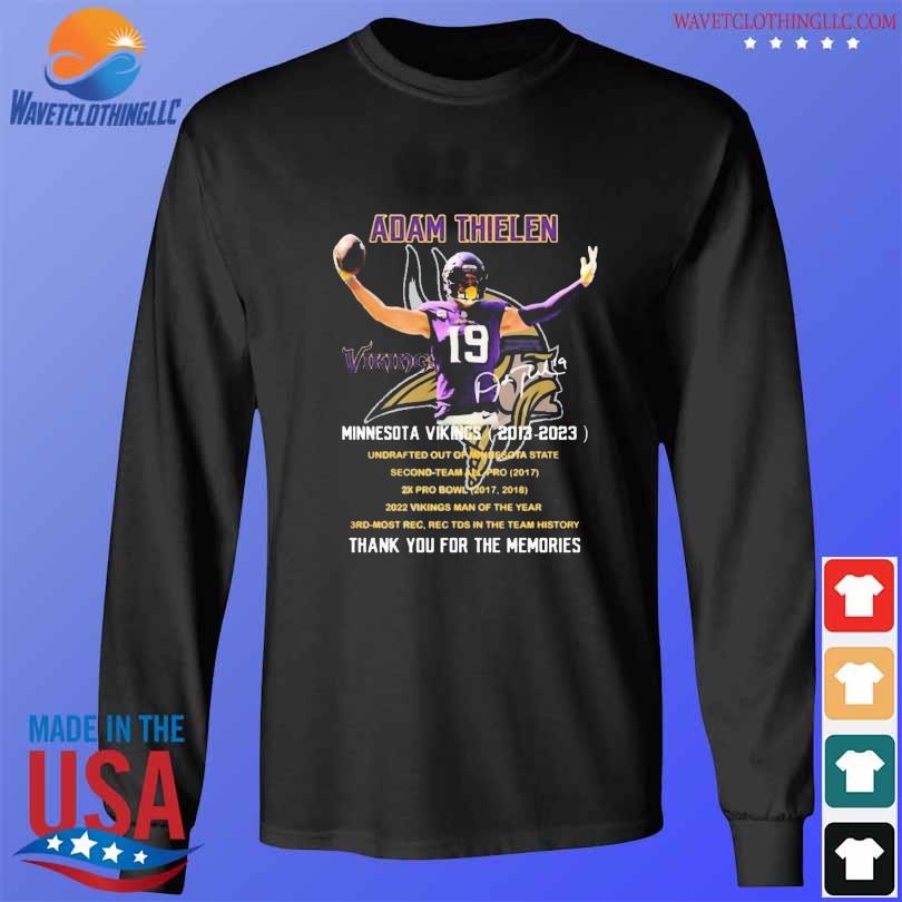 Signature number 19 Adam Thielen Minnesota Vikings 2013 – 2022 Thank You  For The Memories champions T-Shirt, hoodie, sweater, long sleeve and tank  top