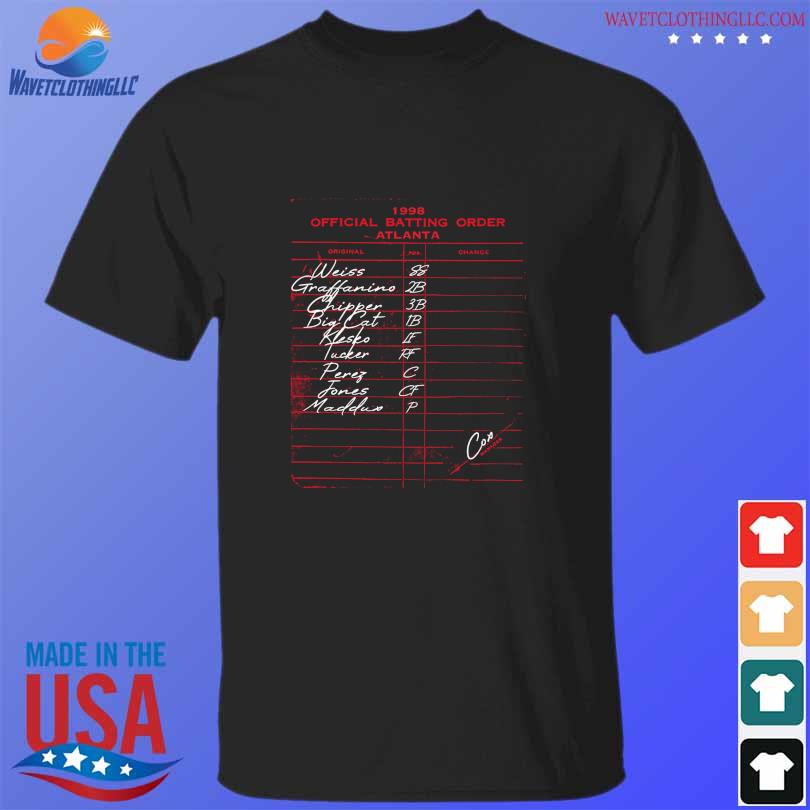 1998 official atlanta batting lineup shirt