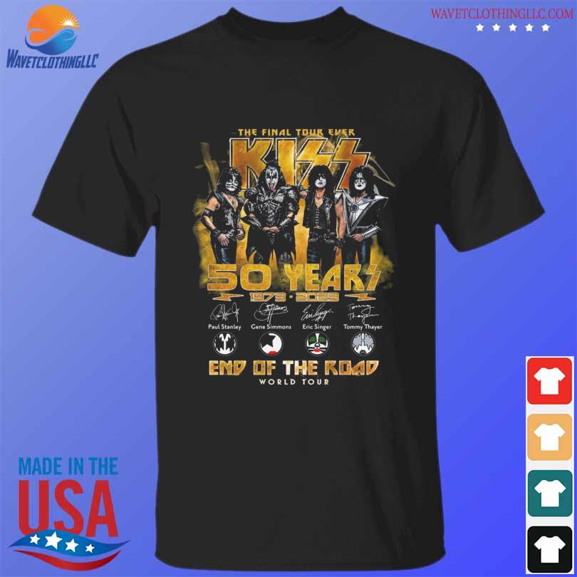 The final tour ever kiss band 50 years 1973 2023 end of the road world tour signatures shirt