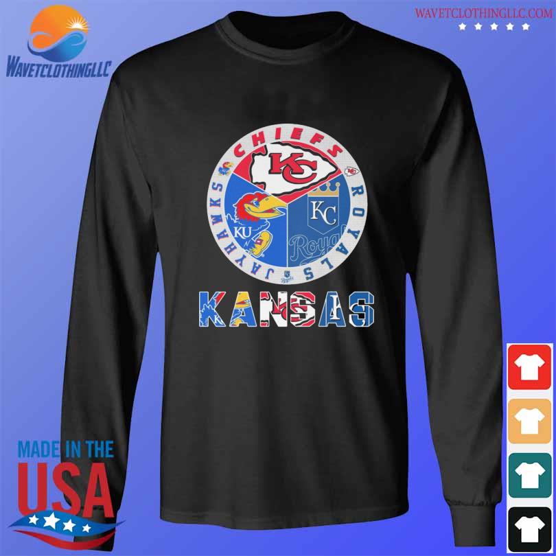 Nice kansas Kansas Jayhawks Kansas City Chiefs and Kansas City Royals  shirt, hoodie, sweater, long sleeve and tank top