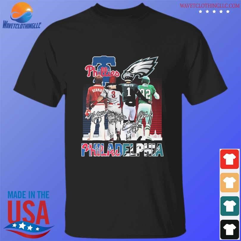 Philadelphia Skyline Philadelphia Phillies And Philadelphia Eagles Bryce  Harper And Jalen Hurts Signatures Shirt, hoodie, sweater, long sleeve and  tank top