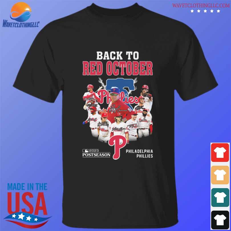 Philadelphia Phillies 2023 P Logo Red October Signatures Shirt