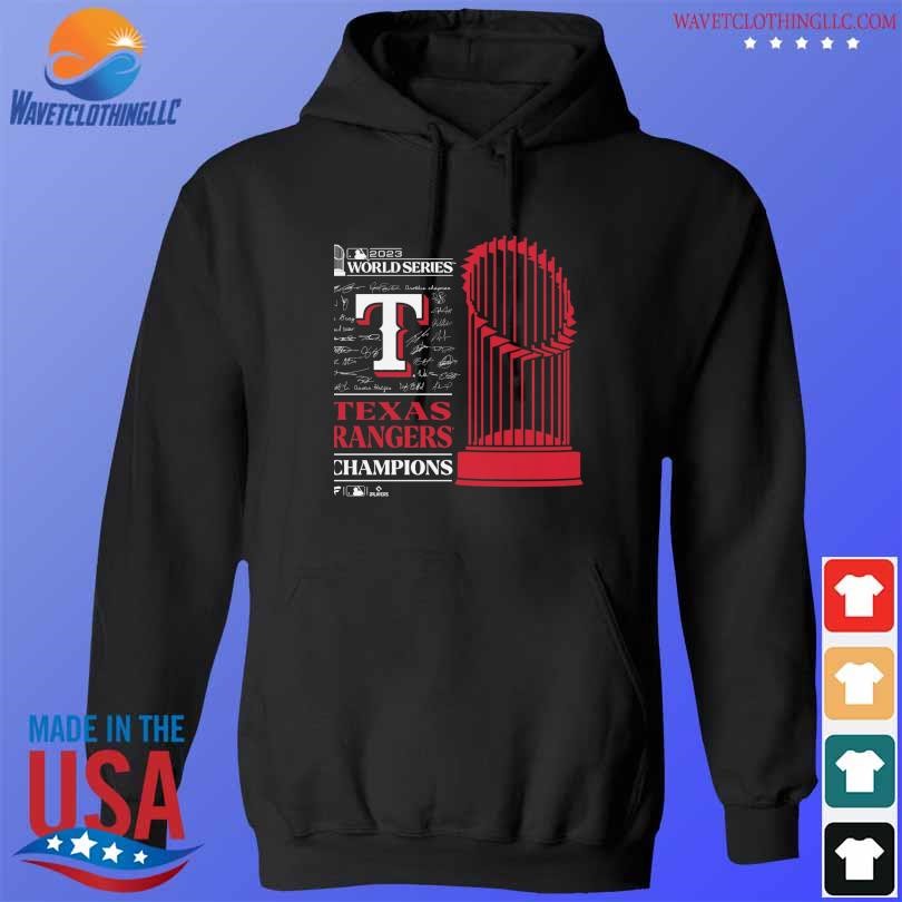 Official Texas Rangers Youth 2023 World Series Champions Signature Roster hoodie den