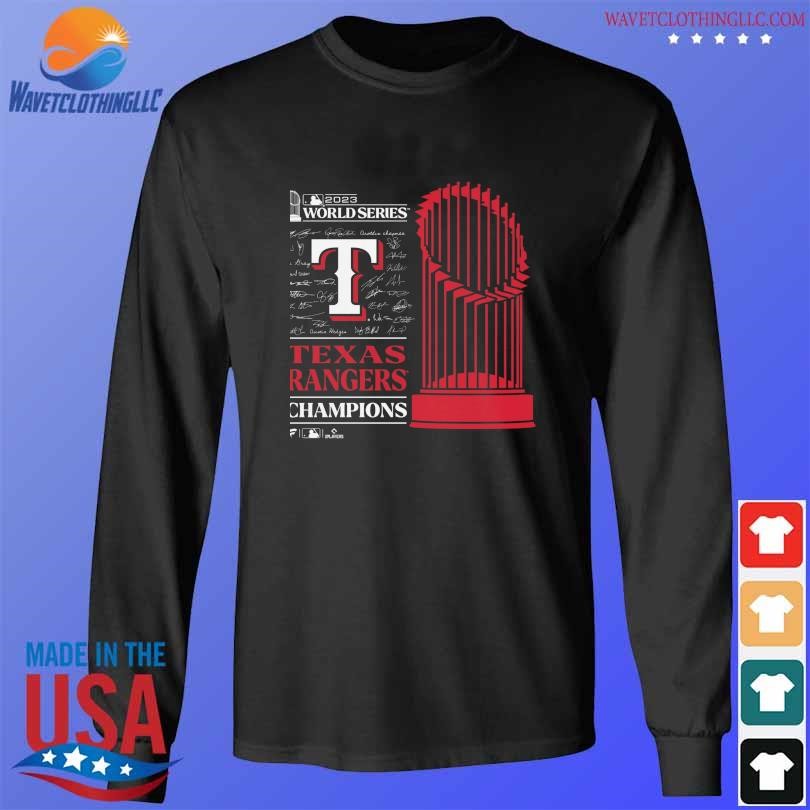 Official Texas Rangers Youth 2023 World Series Champions Signature Roster longsleeve den
