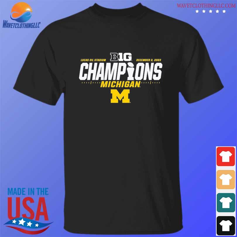 Michigan wolverines blue 84 youth 2023 big ten football conference champions locker room shirt