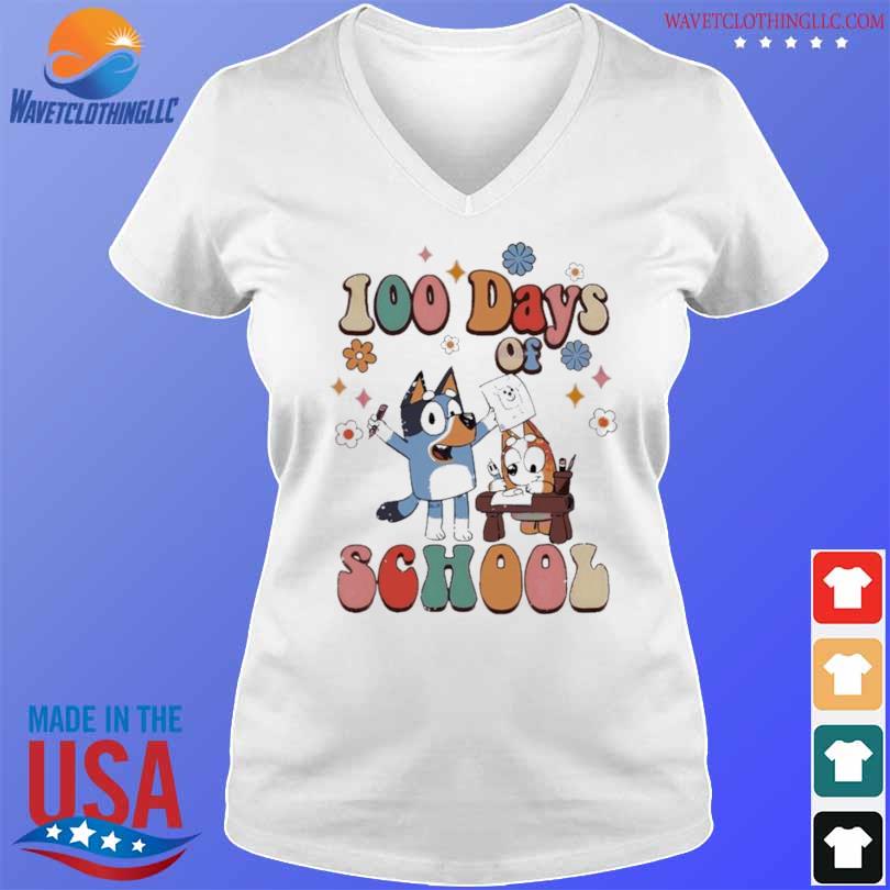 100 Days Of School Bluey And Bingo 2024 Shirt V Neck Trang 