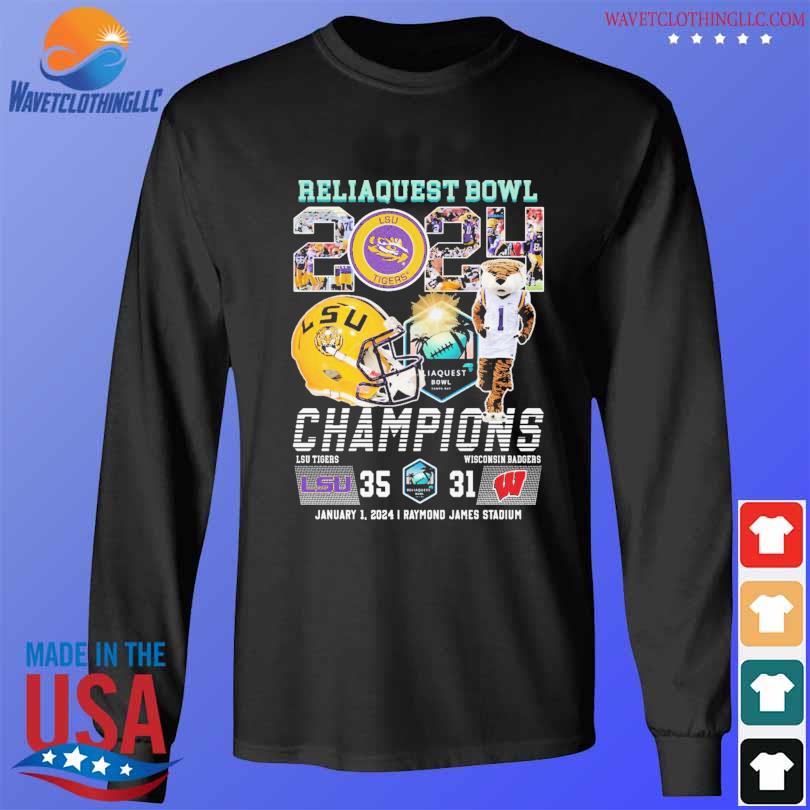 Mascot reliaquest bowl lsu tiger 2024 champions raymond james stadium s longsleeve den