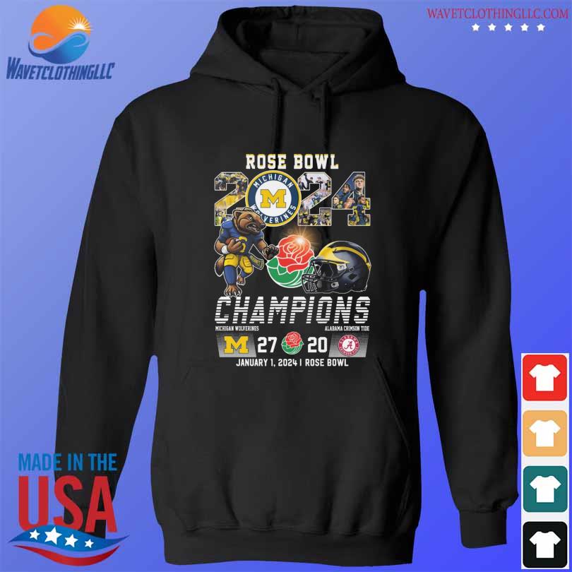 Michigan wolverines 2024 rose bowl champions mascot wolverines 27-20 crimson tide s hoodie den