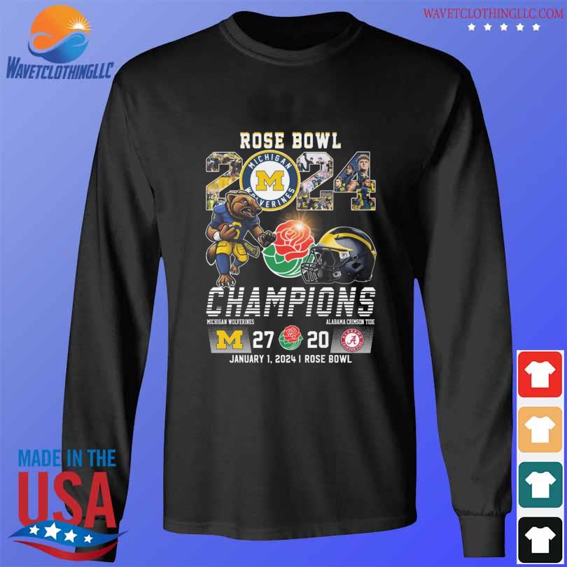 Michigan wolverines 2024 rose bowl champions mascot wolverines 27-20 crimson tide s longsleeve den