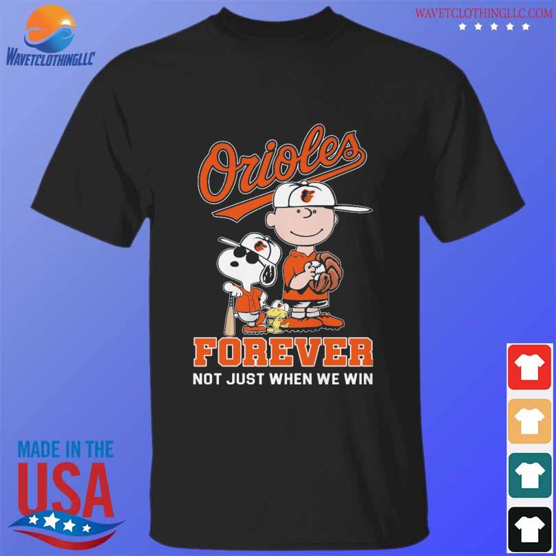 Peanuts snoopy and charlie brown baltimore orioles forever not just when we win 2024 shirt