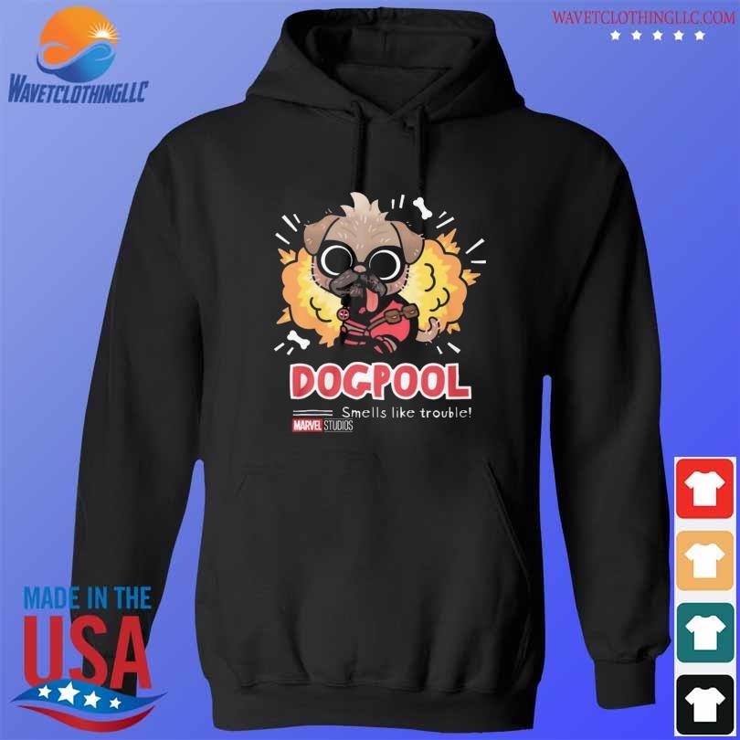 Deadpool marvel dogpool smells like trouble hoodie den